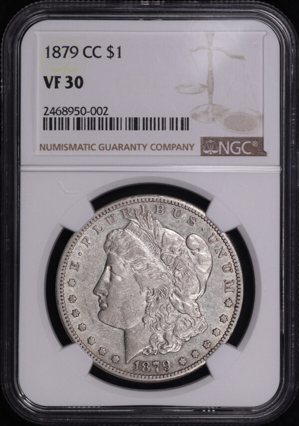Obverse of this 1879-CC Morgan Dollar NGC VF-30