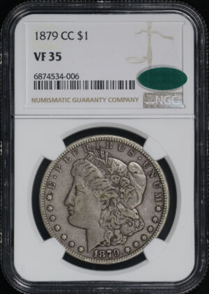 Obverse of this 1879-CC Morgan Dollar NGC VF-35 CAC