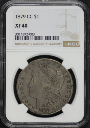 Obverse of this 1879-CC Morgan Dollar NGC XF-40
