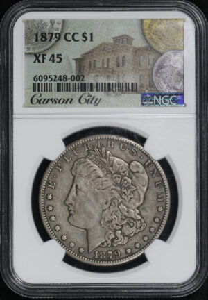 Obverse of this 1879-CC Morgan Dollar NGC XF-45 Carson City Label