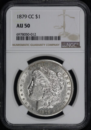Obverse of this 1879-CC Morgan Dollar NGC AU-50