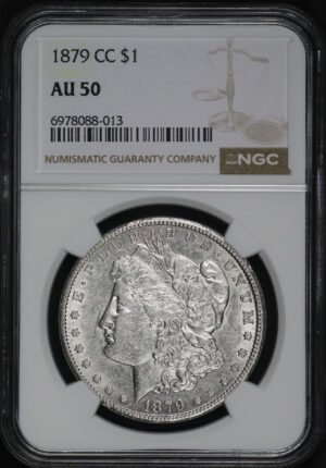 Obverse of this 1879-CC Morgan Dollar NGC AU-50