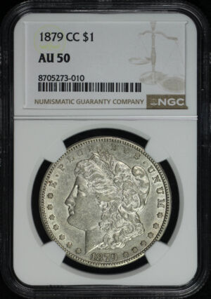 Obverse of this 1879-CC Morgan Dollar NGC AU-50