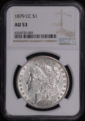 Obverse of this 1879-CC Morgan Dollar NGC AU-53