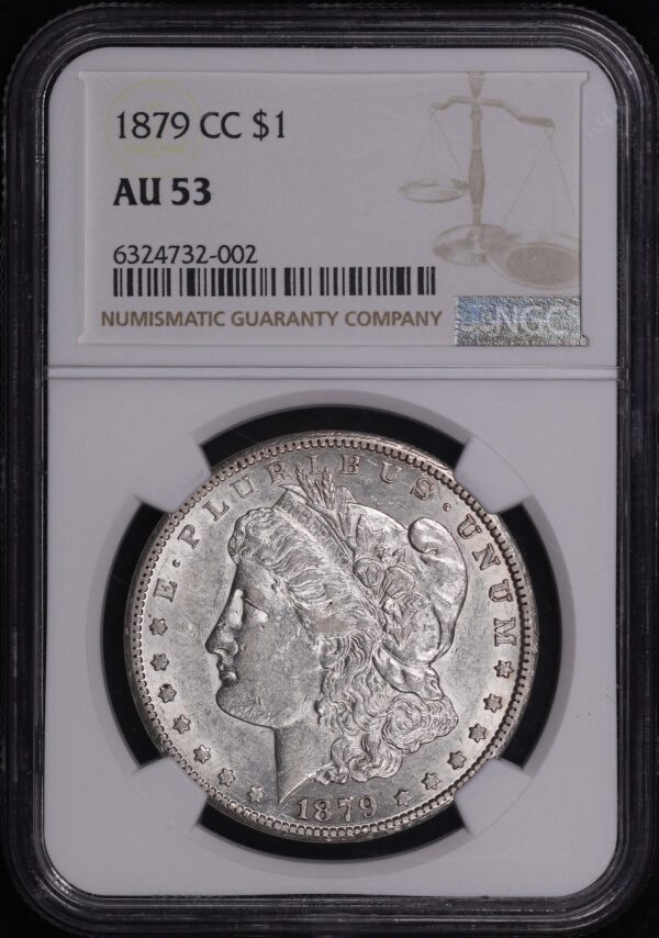 Obverse of this 1879-CC Morgan Dollar NGC AU-53