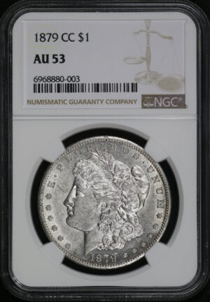 Obverse of this 1879-CC Morgan Dollar NGC AU-53