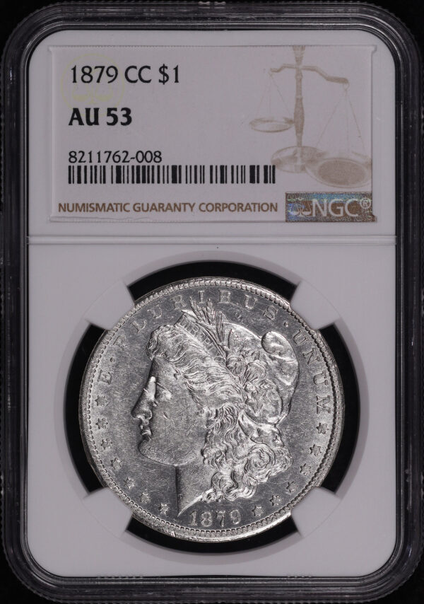 Obverse of this 1879-CC Morgan Dollar NGC AU-53
