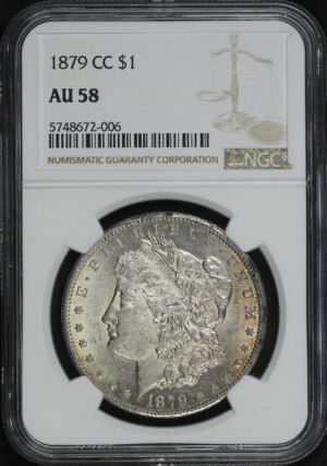 Obverse of this 1879-CC Morgan Dollar NGC AU-58