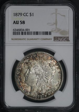 Obverse of this 1879-CC Morgan Dollar NGC AU-58