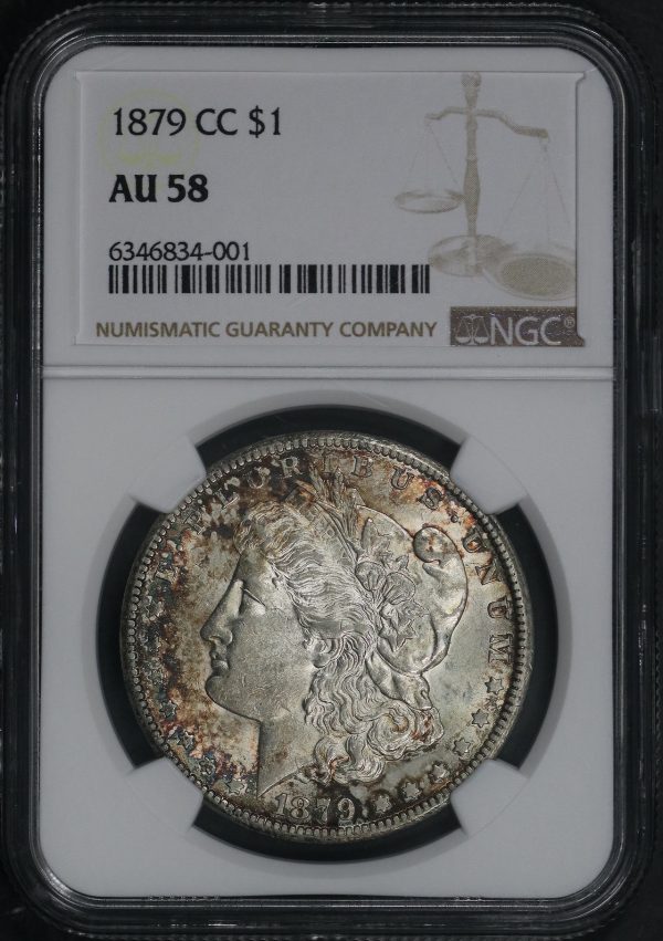 Obverse of this 1879-CC Morgan Dollar NGC AU-58