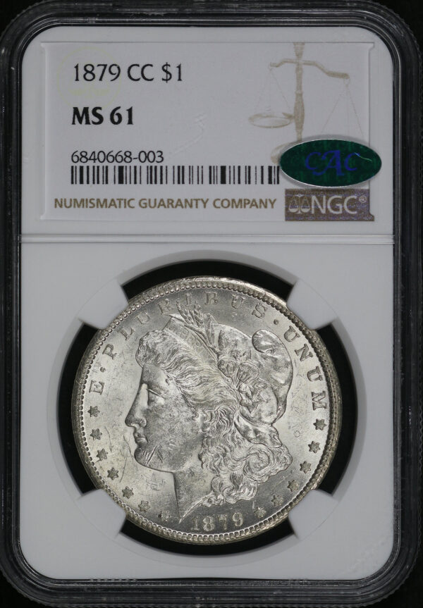 Obverse of this 1879-CC Morgan Dollar NGC MS-61 CAC