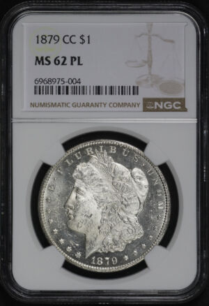 Obverse of this 1879-CC Morgan Dollar NGC MS-62 PL