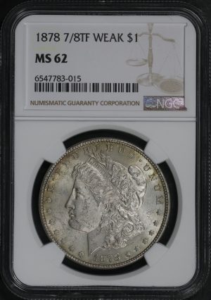 Obverse of this 1878 7/8TF Weak Morgan Dollar NGC MS-62