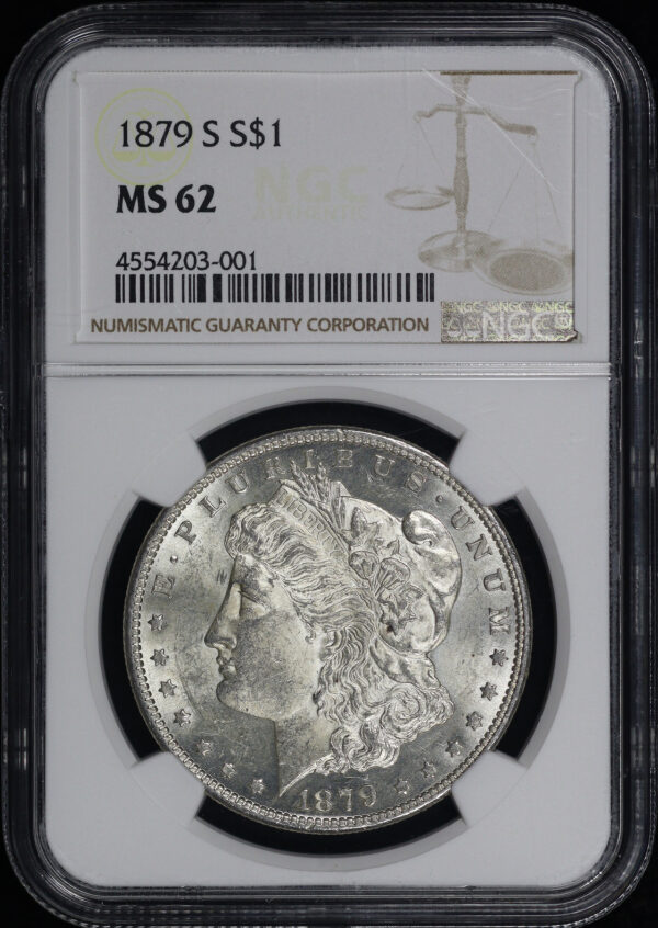 Obverse of this 1879-S Morgan Dollar NGC MS-62