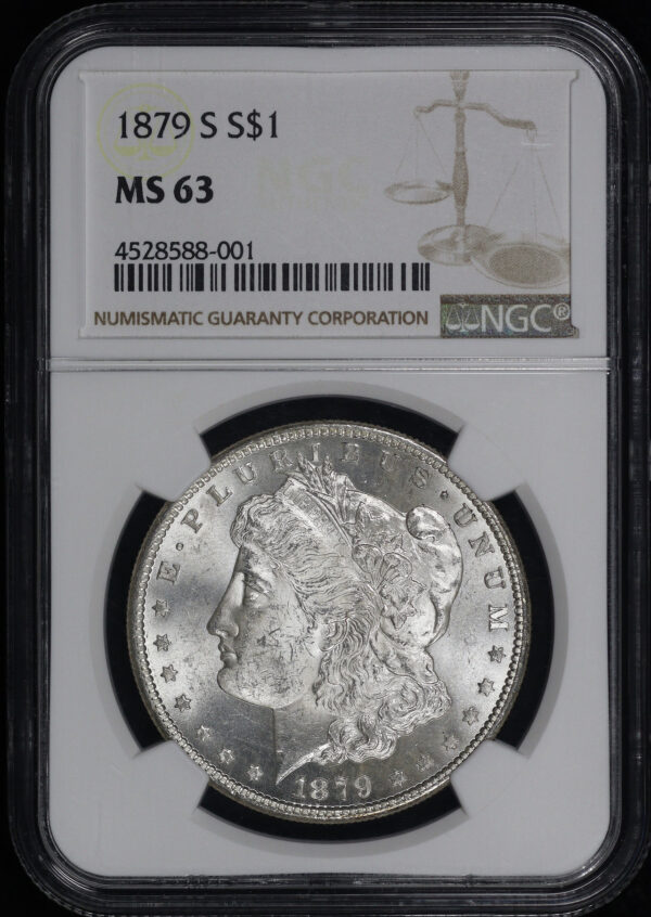 Obverse of this 1879-S Morgan Dollar NGC MS-63