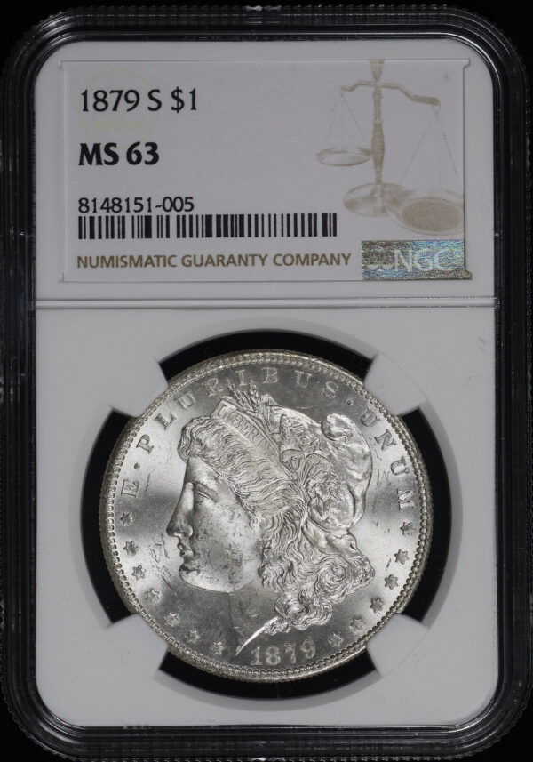 Obverse of this 1879-S Morgan Dollar NGC MS-63