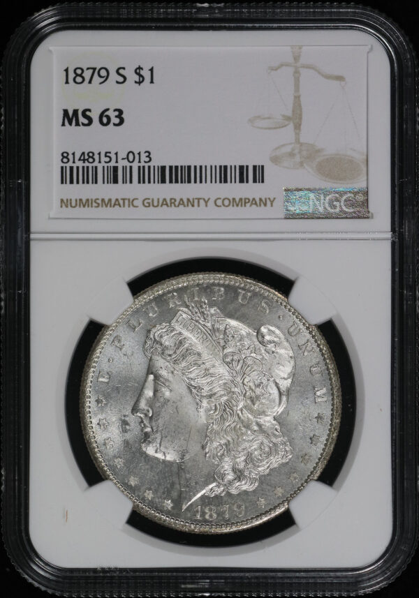 Obverse of this 1879-S Morgan Dollar NGC MS-63