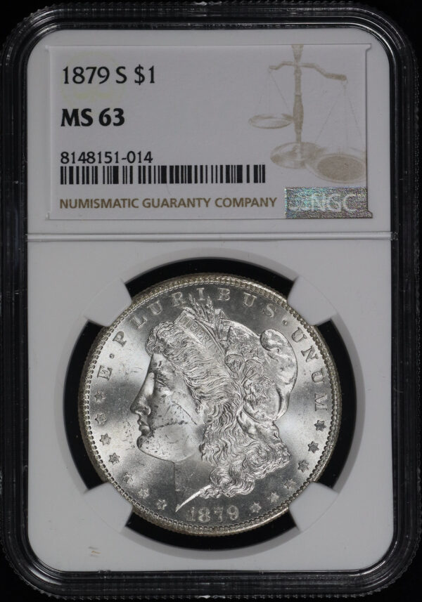 Obverse of this 1879-S Morgan Dollar NGC MS-63