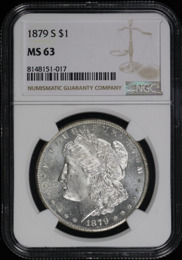 Obverse of this 1879-S Morgan Dollar NGC MS-63