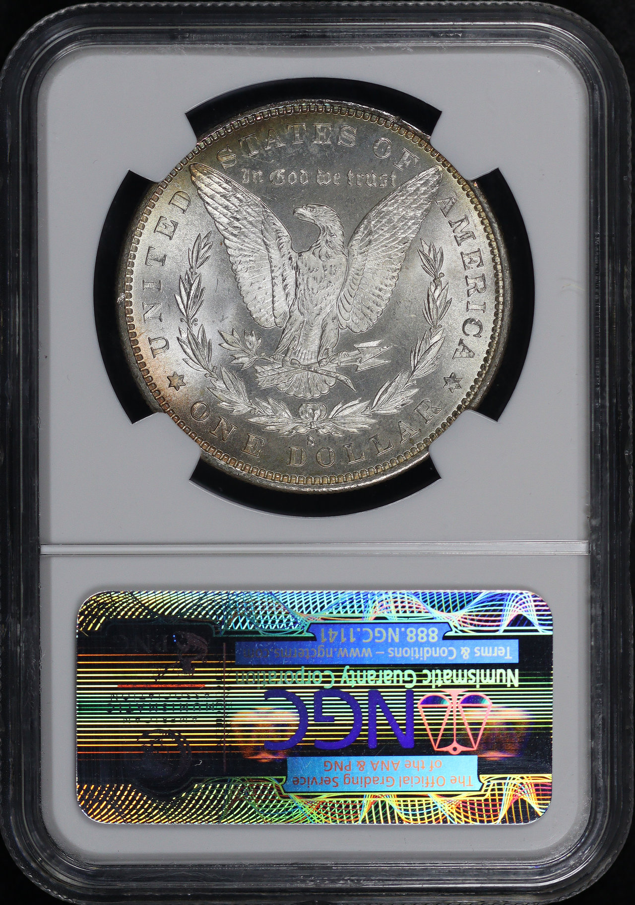 Reverse of this 1879-S Morgan Dollar NGC MS-65★ Banded Rainbow Obverse Toning