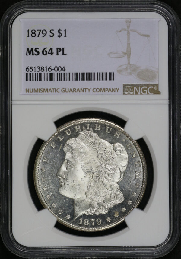 Obverse of this 1879-S Morgan Dollar NGC MS-64 PL