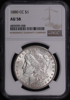 Obverse of this 1880-CC Morgan Dollar NGC AU-58