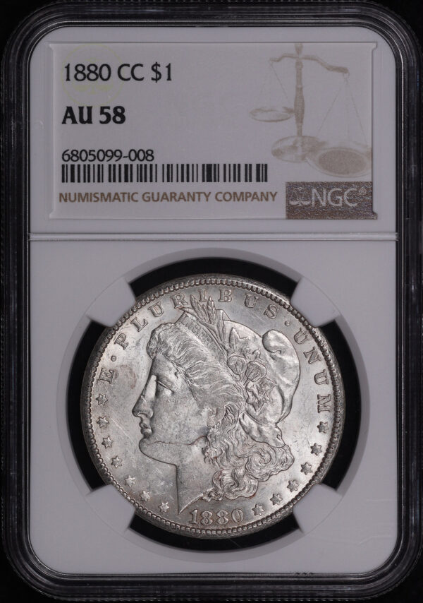 Obverse of this 1880-CC Morgan Dollar NGC AU-58