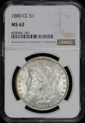 Obverse of this 1880-CC Morgan Dollar NGC MS-62