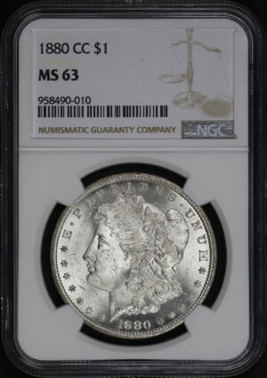 Obverse of this 1880-CC Morgan Dollar NGC MS-63
