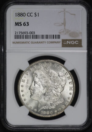 Obverse of this 1880-CC Morgan Dollar NGC MS-63