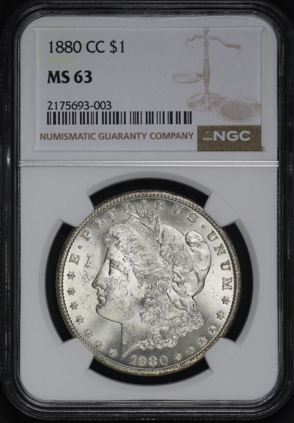Obverse of this 1880-CC Morgan Dollar NGC MS-63
