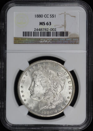 Obverse of this 1880-CC Morgan Dollar NGC MS-63