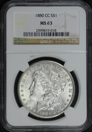Obverse of this 1880-CC Morgan Dollar NGC MS-63