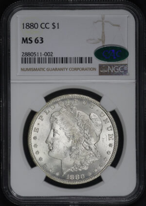 Obverse of this 1880-CC Morgan Dollar NGC MS-63 CAC