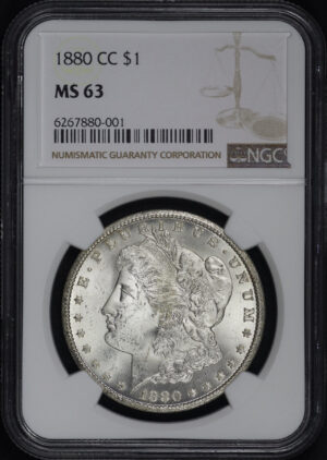 Obverse of this 1880-CC Morgan Dollar NGC MS-63