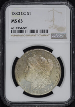 Obverse of this 1880-CC Morgan Dollar NGC MS-63