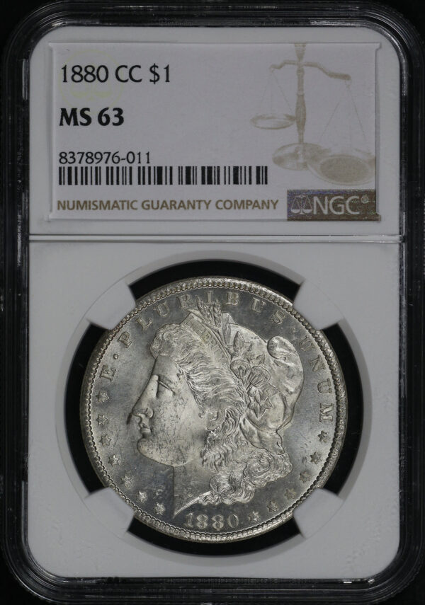 Obverse of this 1880-CC Morgan Dollar NGC MS-63
