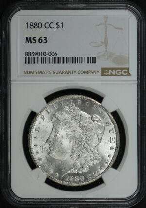 Obverse of this 1880-CC Morgan Dollar NGC MS-63