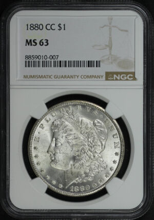 Obverse of this 1880-CC Morgan Dollar NGC MS-63