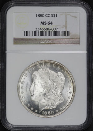 Obverse of this 1880-CC Morgan Dollar NGC MS-64