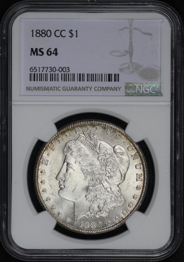 Obverse of this 1880-CC Morgan Dollar NGC MS-64