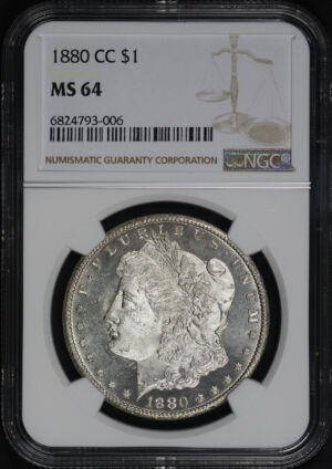 Obverse of this 1880-CC Morgan Dollar NGC MS-64