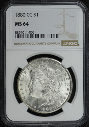 Obverse of this 1880-CC Morgan Dollar NGC MS-64