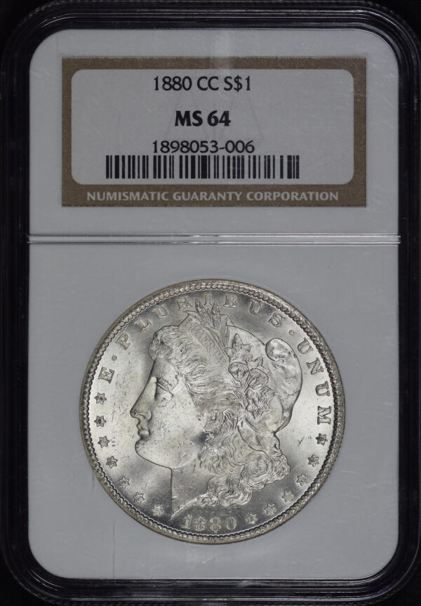 Obverse of this 1880-CC Morgan Dollar NGC MS-64