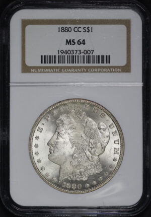 Obverse of this 1880-CC Morgan Dollar NGC MS-64