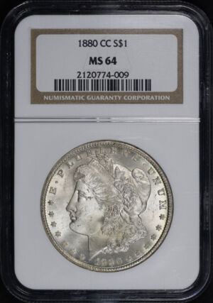 Obverse of this 1880-CC Morgan Dollar NGC MS-64