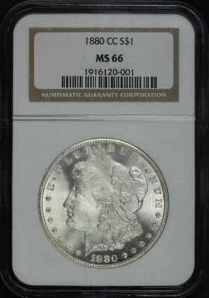 Obverse of this 1880-CC Morgan Dollar NGC MS-66