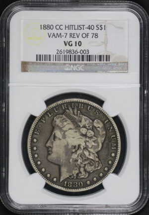 Obverse of this 1880-CC Hitlist-40 Morgan Dollar Reverse of 1878 NGC VG-10