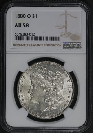 Obverse of this 1880-O Morgan Dollar NGC AU-58