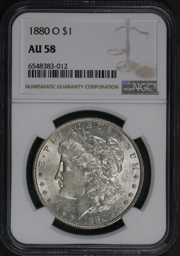 Obverse of this 1880-O Morgan Dollar NGC AU-58